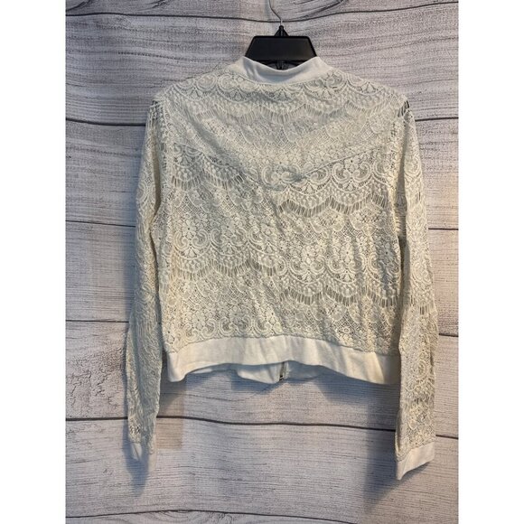 Aqua Lace Bomber Jacket In Ivory Size M - Picture 3 of 3